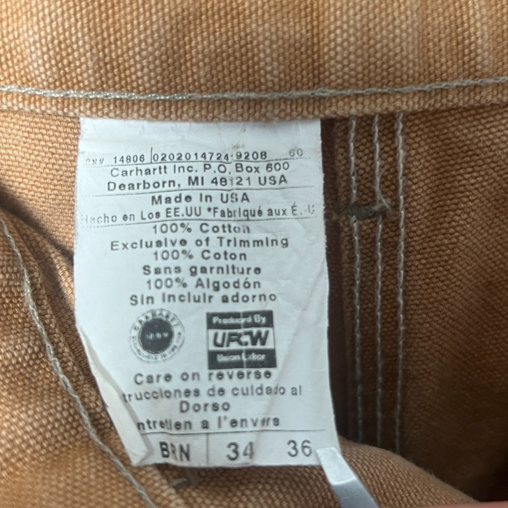 Vtg Carhartt B01 BRN Double Knee Cut Hem Work Pants Mens 34x27 (Tag 34x36) USA - Picture 10 of 11